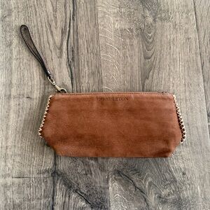 Pendleton Brown Distressed Leather Wristlet Clutch/Wallet w/Chunky Stitching